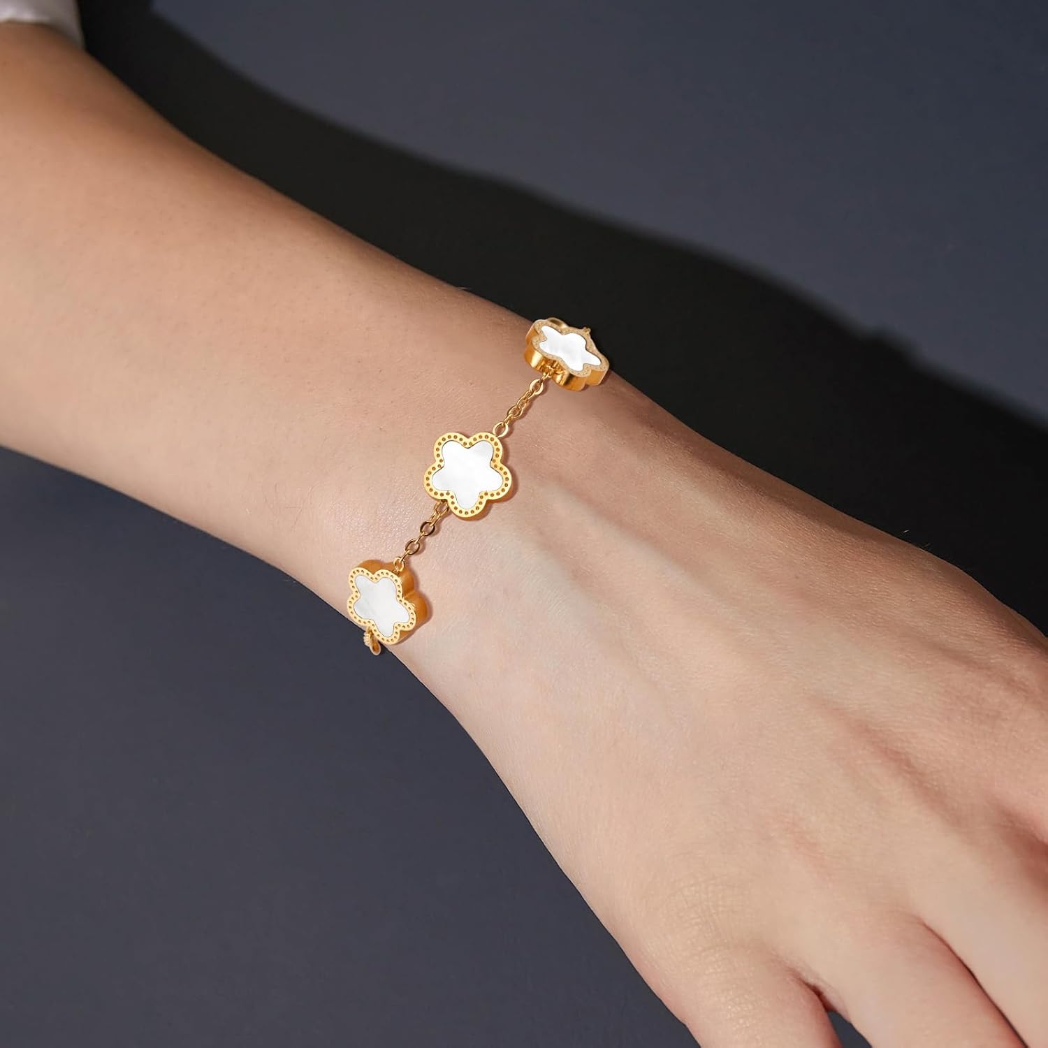 Lucky Clover Jewelry Set 18K Gold Plated Five Leaf Clover Necklace Bracelet Earrings Set Flower Jewelry Sets Birthday Gifts for Women - Image 4