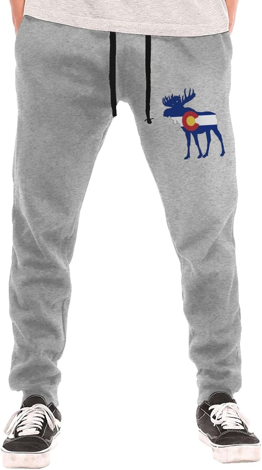 SEAEAGLE Colorado Flag Moose Men's Pants Jogger Sweatpants Sports Training Running Cotton Adjustable Pockets