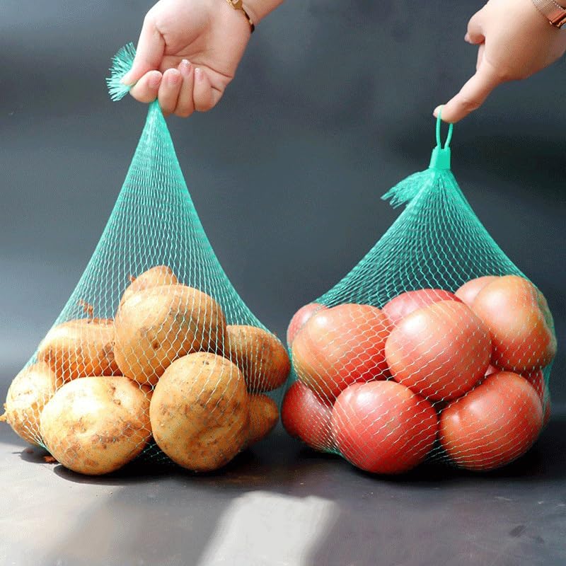 Siatki na owoce 100 sztuk plastikowych nylonowych toreb siatkowych, do przechowywania warzyw, organizera do pakowania, siatki ogrodniczej i wzrostu(Green,60cm)