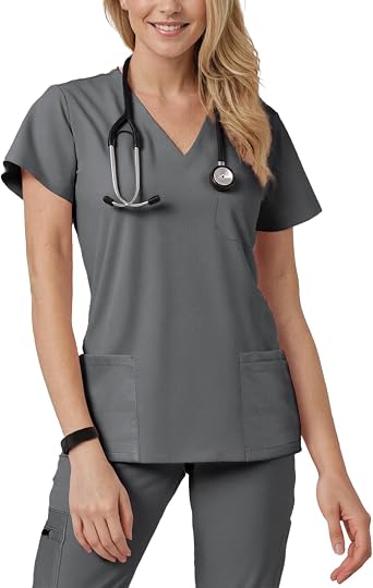 Scrub Tops for Women - V-Neck Top with 4 Pockets