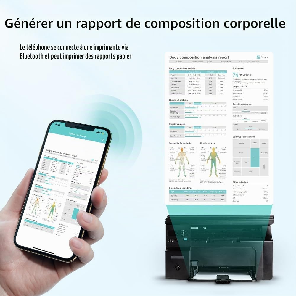 Pèse Personne Balance Connectée Impédancemètre Avec 8 Électrodes Haute Précision, 28 Données Corporelle Mesure BIA à Double Fréquence Avec APP pour Andriod et iOS, Max. 180kg/400lb/28st