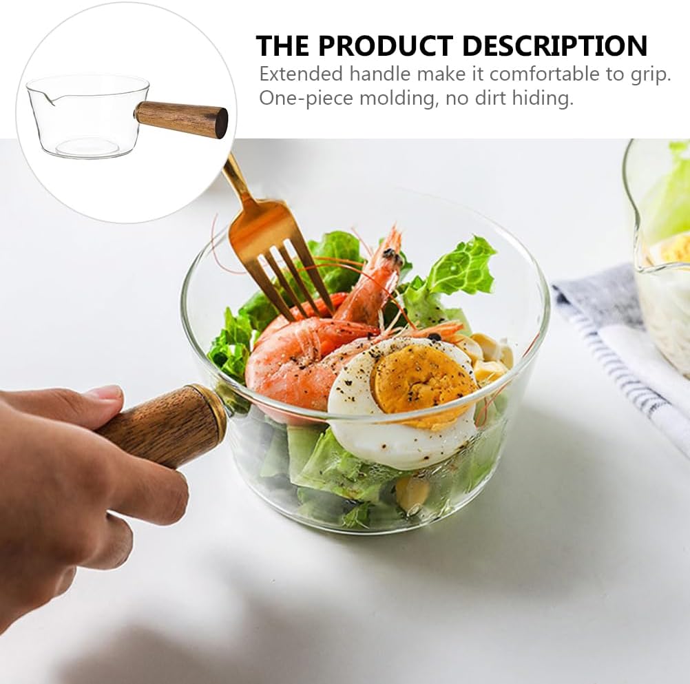Glass Saucepan Pot for Cooking on Stove: Kitchen 600Ml Glass Milk Pan with Wooden Handle Simmer Saucepan Resistant Safe for Cooking Noodles Pasta Soup and Baby Food