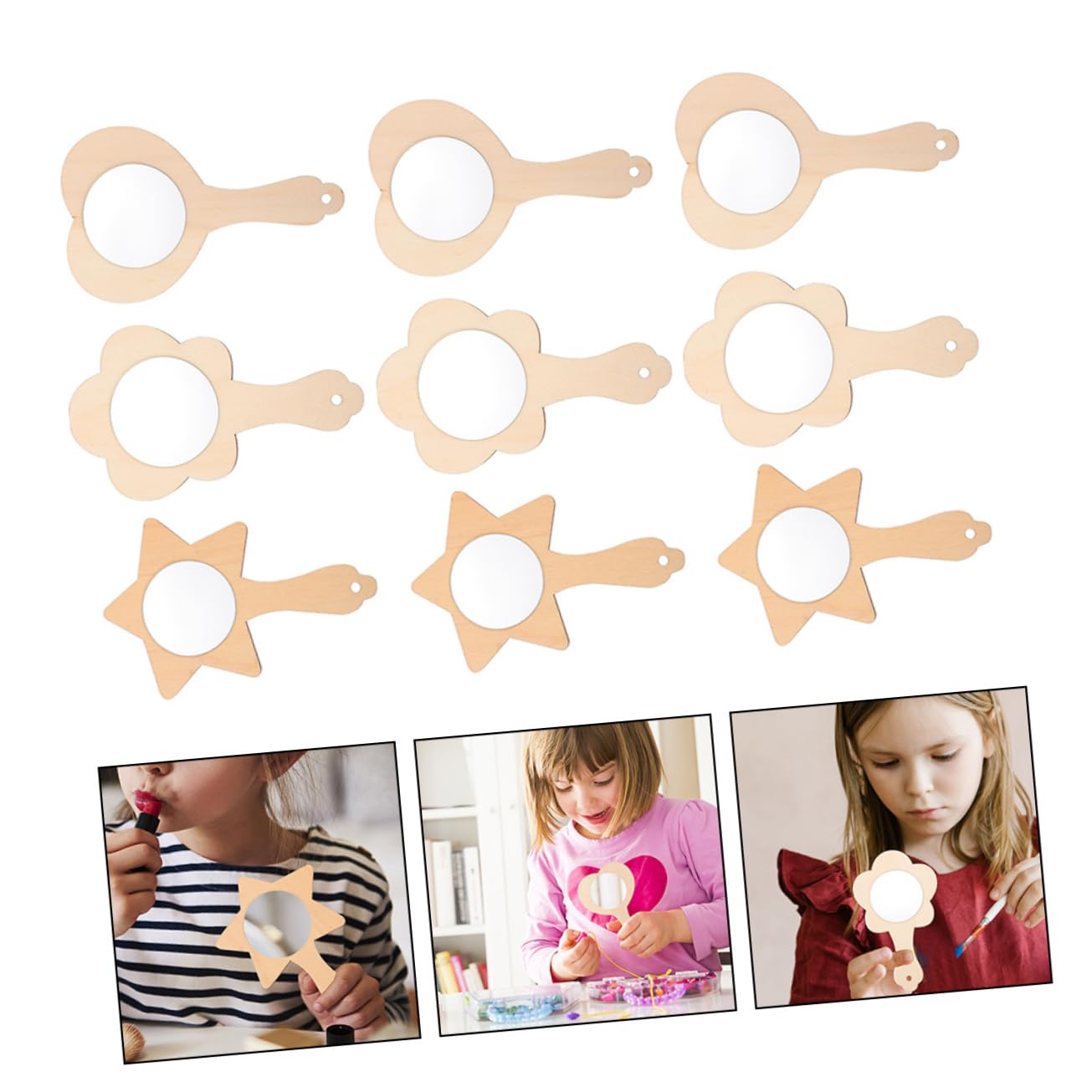 Angoily DIY Wooden Mirror Kit Handmade Cosmetic Mirror Creative Wood Craft Toy 9 Pieces for Boys and Girls