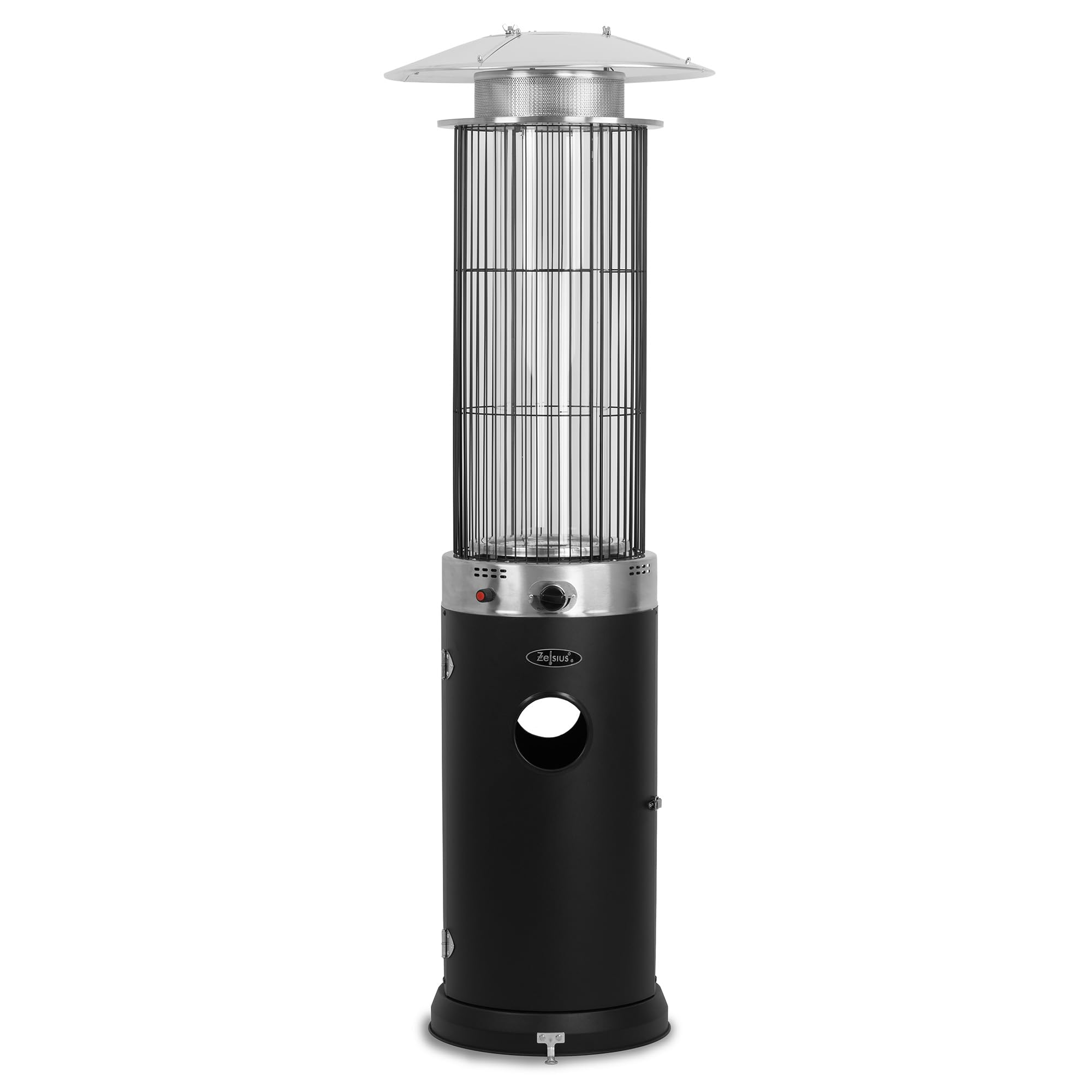 Zelsius Heizstrahler mit Glasröhre Davos 15 kW Schwarz | Ø 57 x (H) 174 cm | Spiralflammen-Heizstrahler, Terrassenheizstrahler, Heizpilz, Feuersäule Outdoor, Gasheizstrahler, Terrassenstrahler Gas