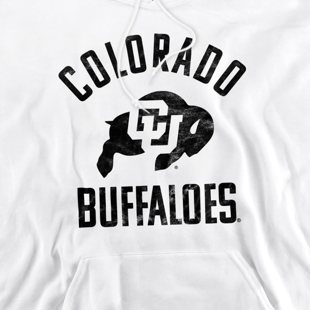 University of Colorado Official One Color Buffaloes Logo Unisex Adult Pull-Over Hoodie, White, Medium