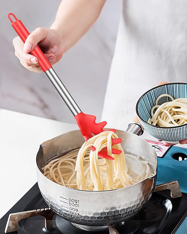 Silicone Pasta Fork, Kitchen Noodle Spoon Server, 2 Pack, Black-Red by BUNDLEPRO - Used condition - Image 5
