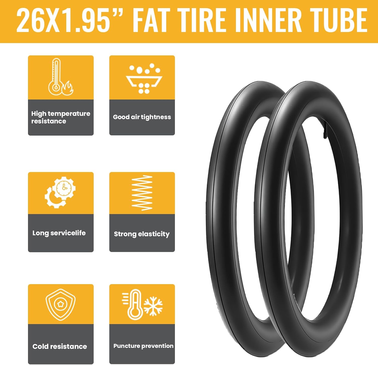 2 Pack Mountain Bike Tire Set,26x1.95-Inch Foldable Replacement Bicycle Tires and Pair of 26-Inch Inner Tubes with Repair Kit for Mountain Bikes, Cyclocross Bikes.