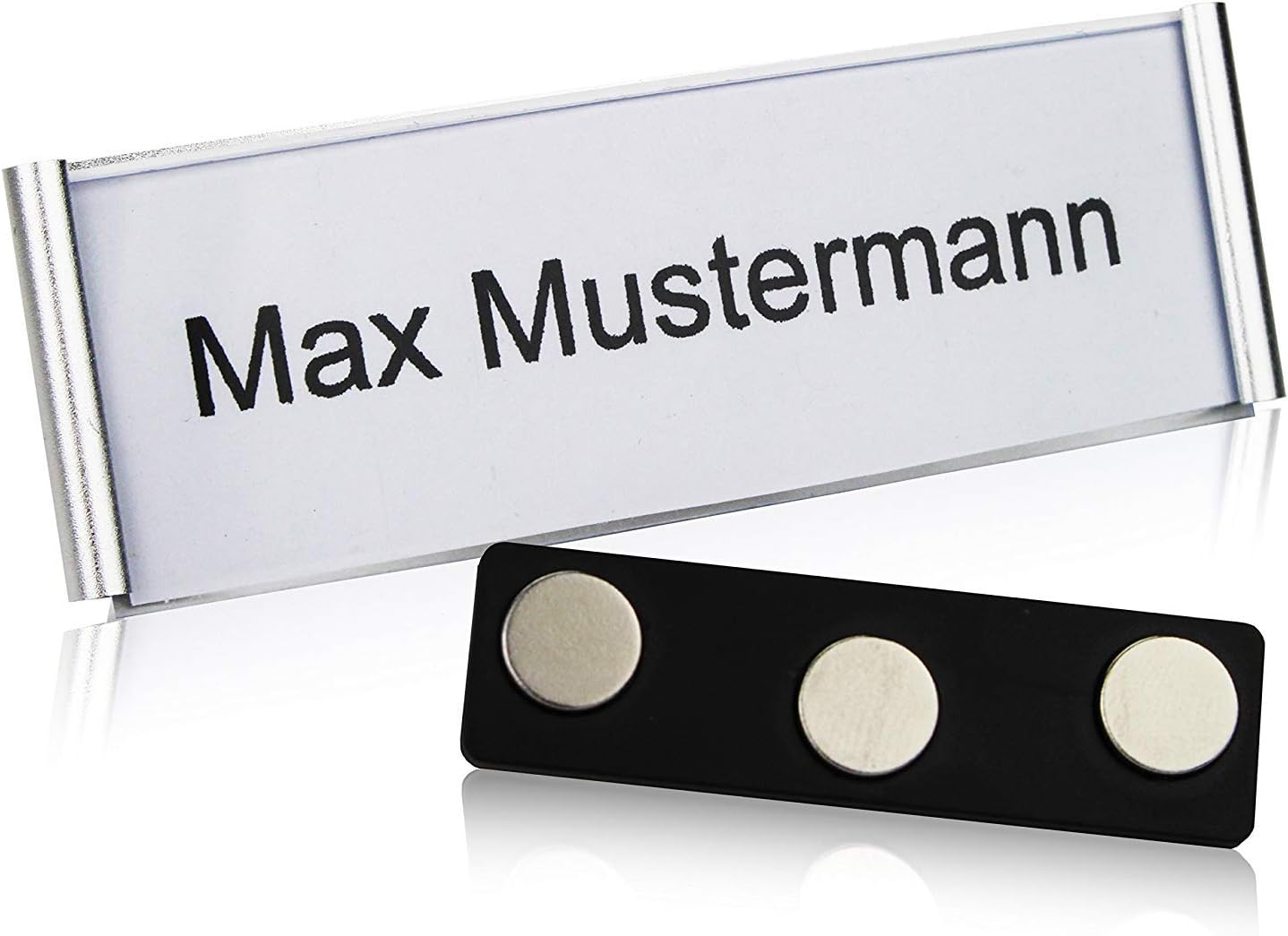 Name Badge Magnetic Aluminum [1 Piece] with 3-Point Magnet for Strong Hold on Your Clothes, Also on Jackets, Complete Set