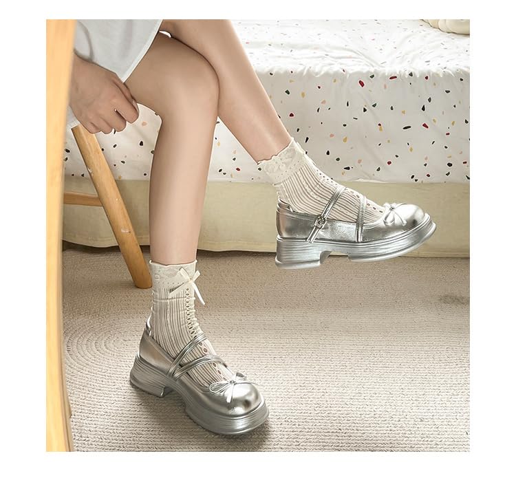 ZQW Cute Chunky Mary Janes Shoes French Style Kawaii Bow Buckle Platform Heels Y2K Lolita Cosplay Costume Casual Work Office4