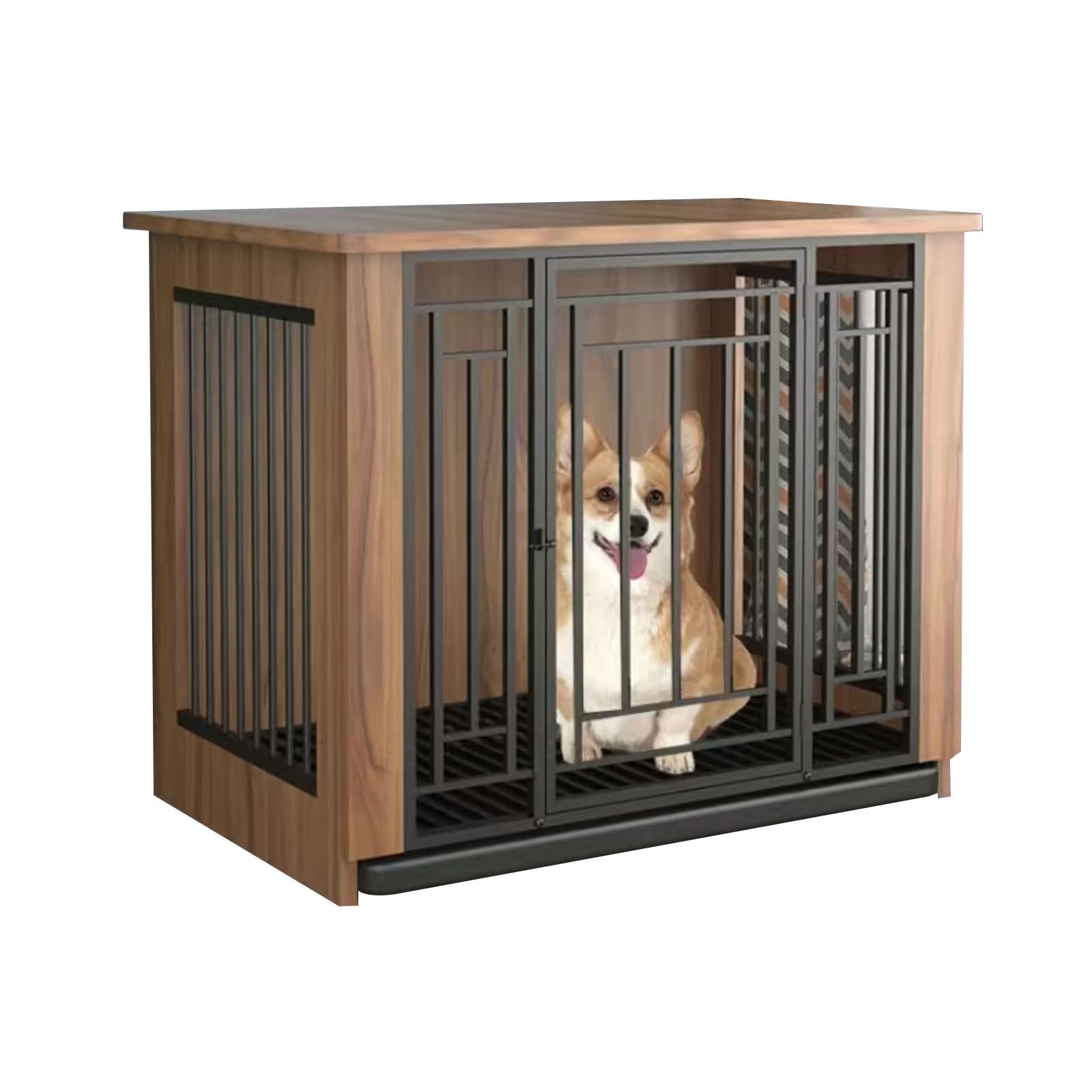 Caseta de Madera Resistente para Perros, Jaula y caseta Grande de 80 cm para Perros pequeños, medianos y Grandes, Resistente y antimordiscos, Elegante Acabado en Bronce.