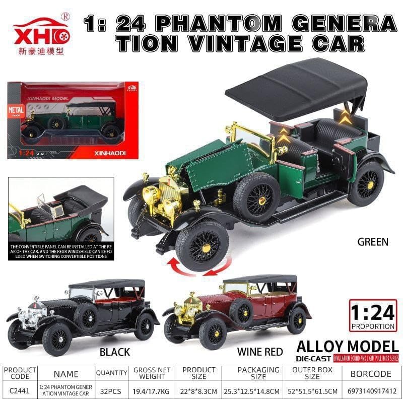 Image of Alokik Enterprise 1:24 Scale Rolls Royce Phantom 1925 Vintage Toy Car Model, Diecast Collectible Pull Back Model Car with Sound and Light, Toy Gift Vehicles for Adults Kids Boys (Color As Per Stock)