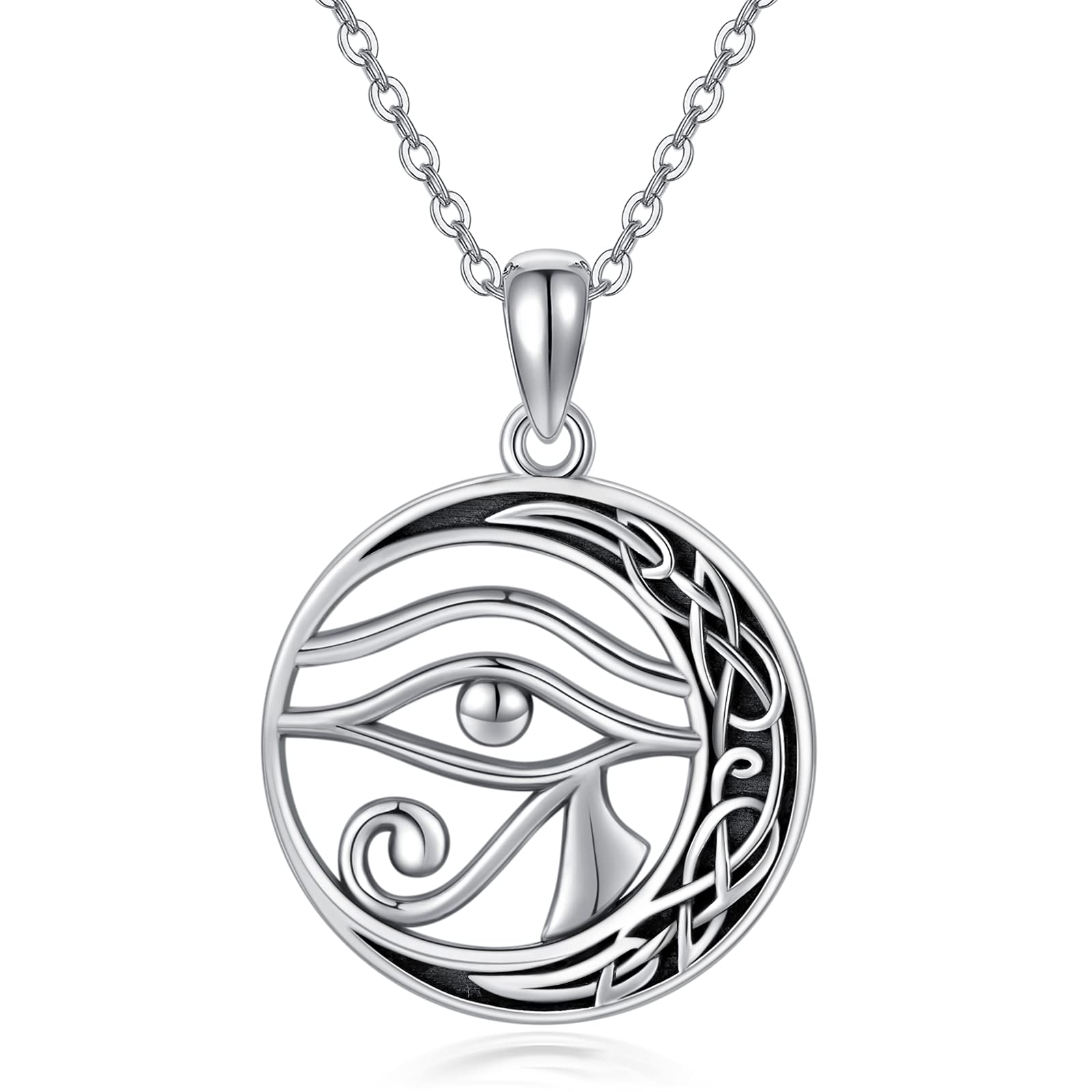 Midir&Etain Collar con colgante de ojo de Horus de plata de ley 925 con colgante de ojo de Horus, amuleto egipcio religioso, joya regalo para hombre y mujer