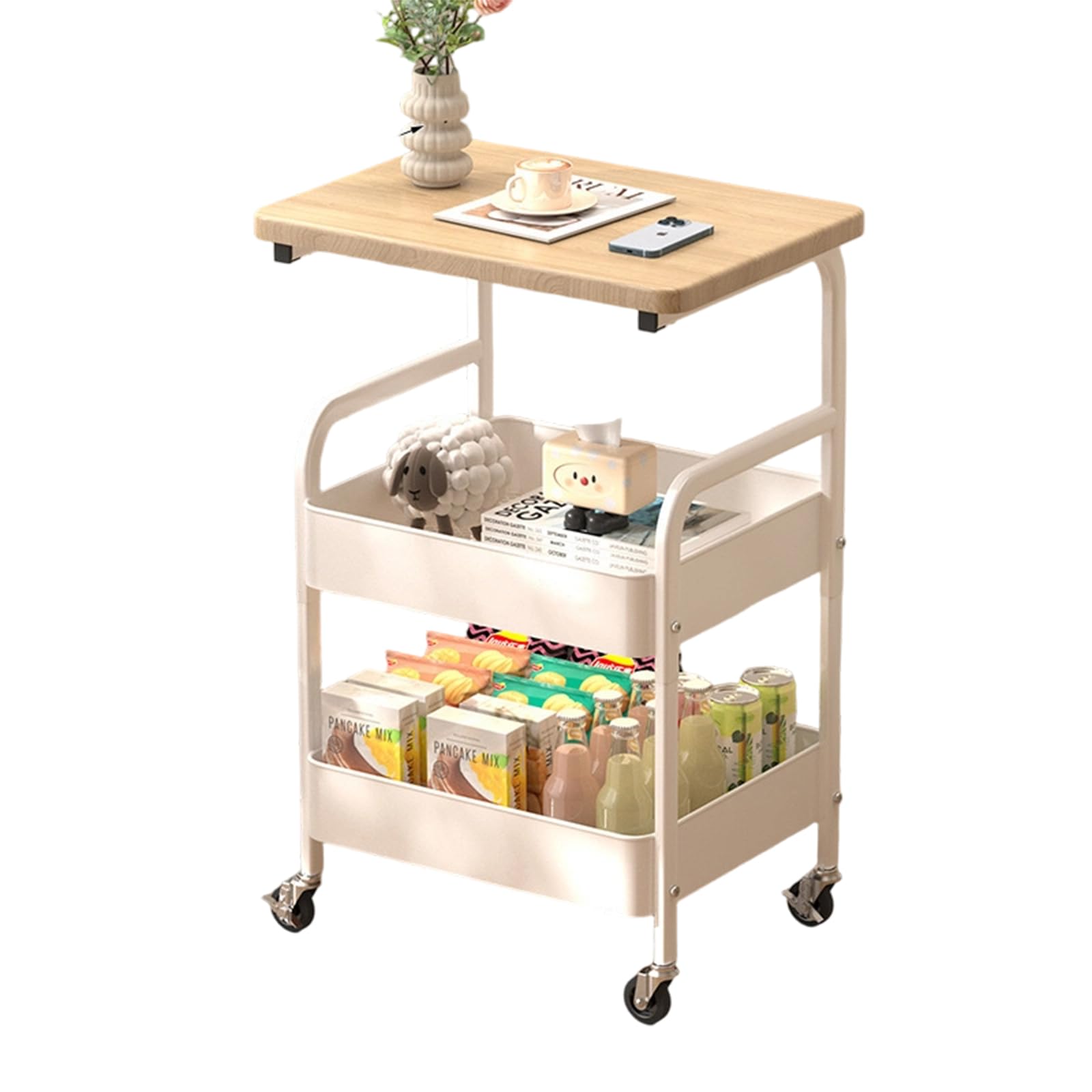 Garvee Carrito Multiusos Móvil De 3 Niveles con Tablero De Madera De Nogal, Estructura De Metal Resistente, 2 Ruedas Bloqueables, Organizador De Almacenamiento Multiusos