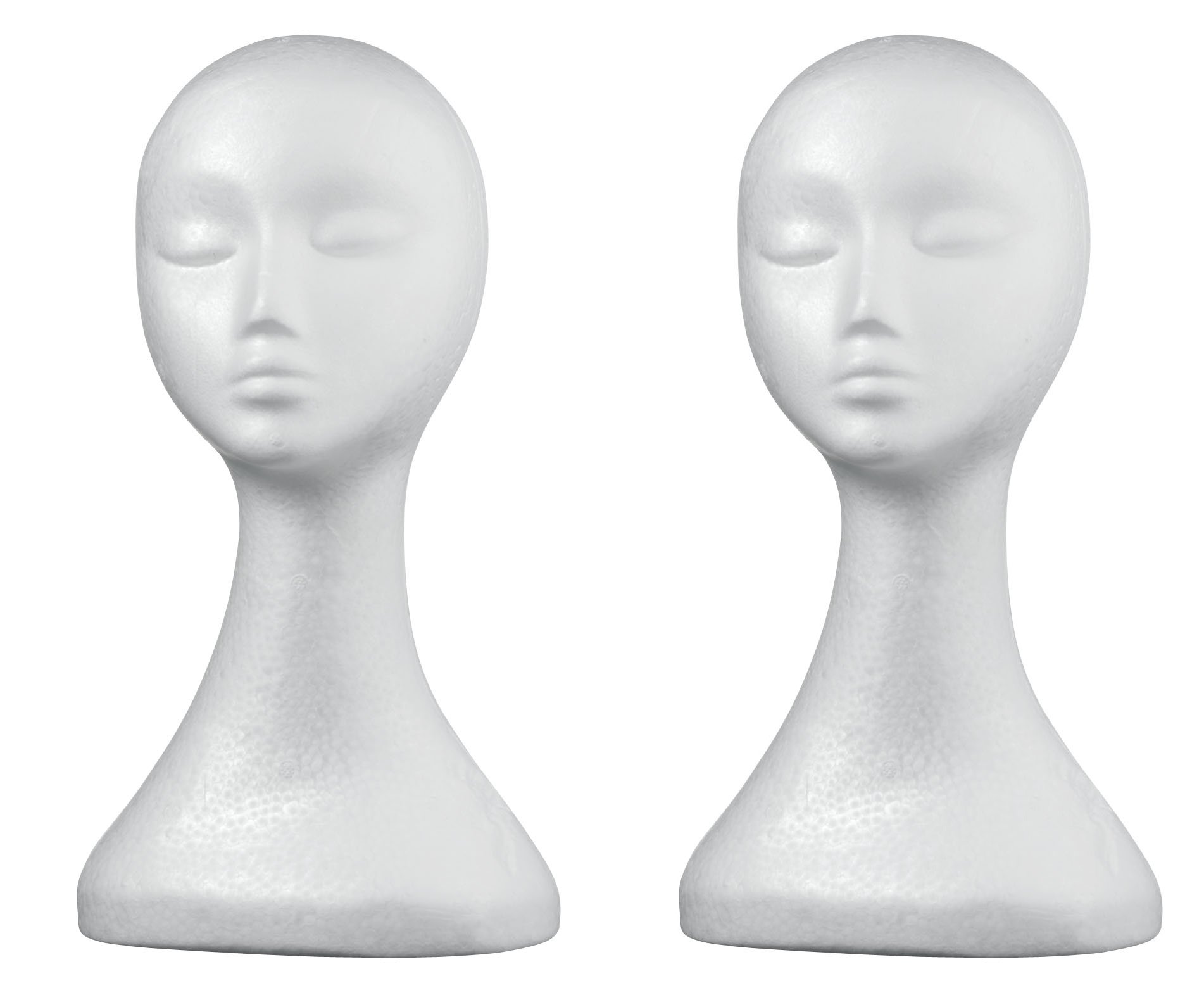 2 x Damen Styroporkopf Hutständer & Perückenkopf / Kopf Lady ** extra hoch ** (Weiß)