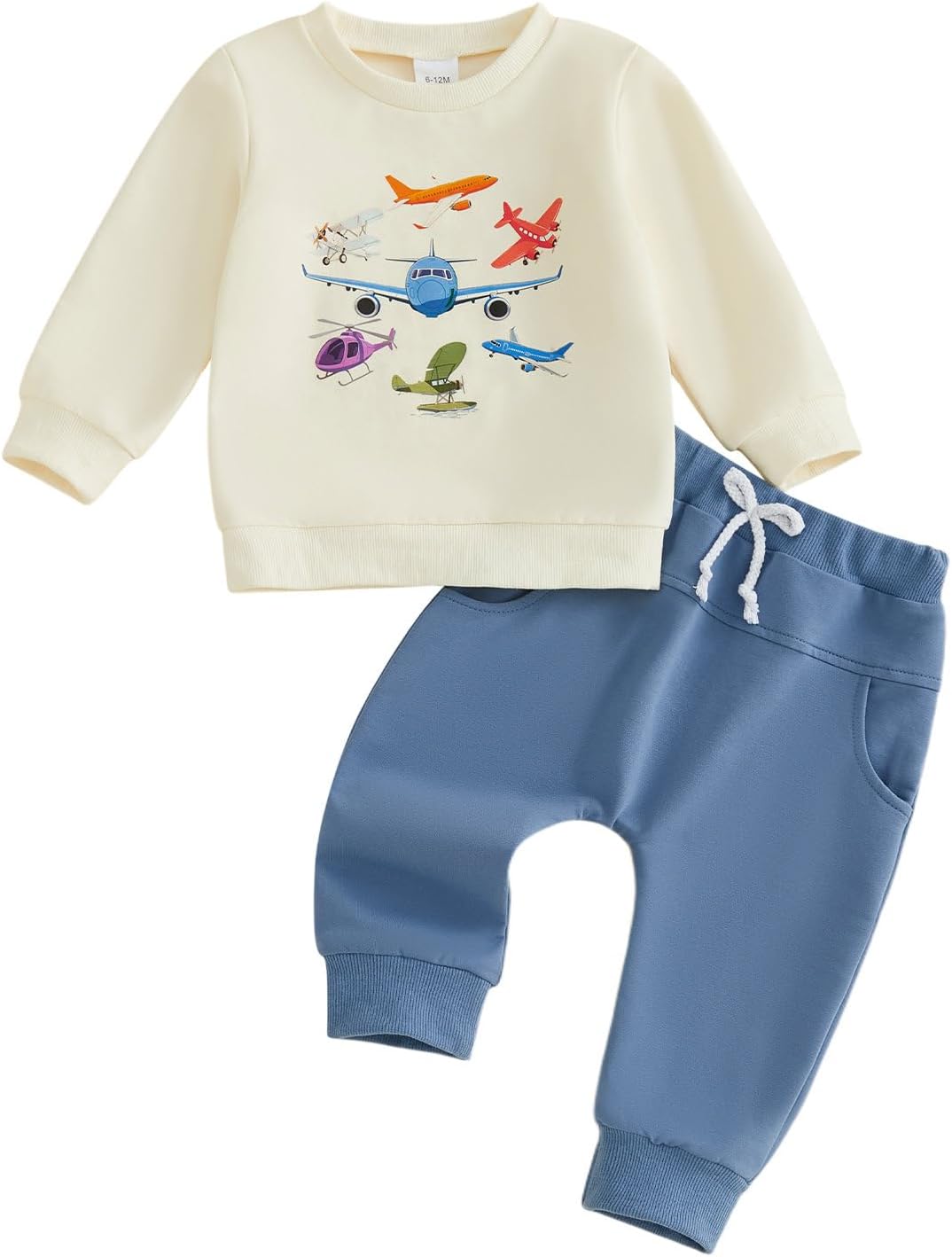 Toddler Baby Boy Fall Outfits Airplane Print Crewneck Long Sleeve Sweatshirt Pants Set Baby Boy Winter Clothes