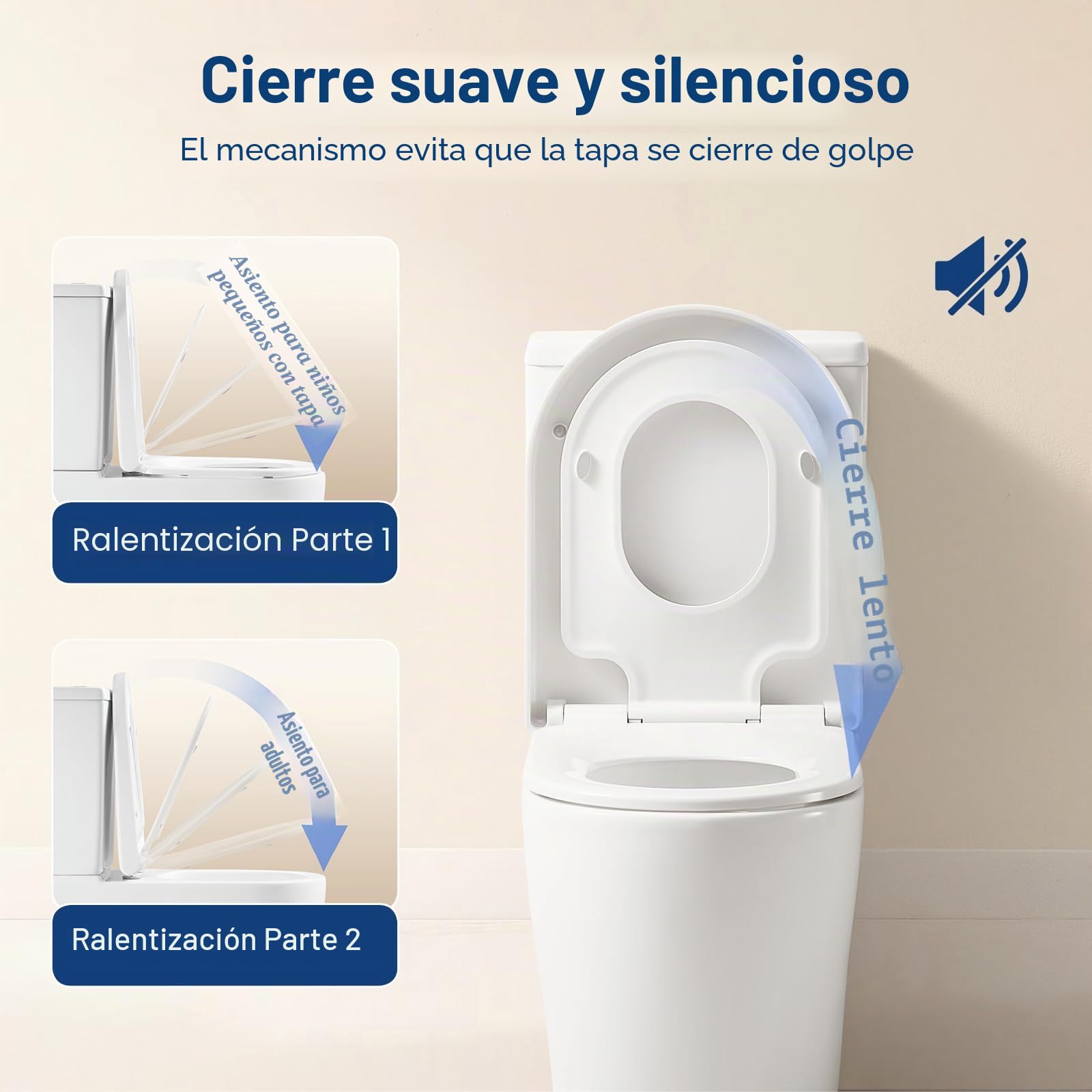 Tapa WC Universal, Asiento de Inodoro de Cierre Suave, Tapa Inodoro en Forma de U/D, Liberación Rápida para una Fácil Limpieza, Blanco