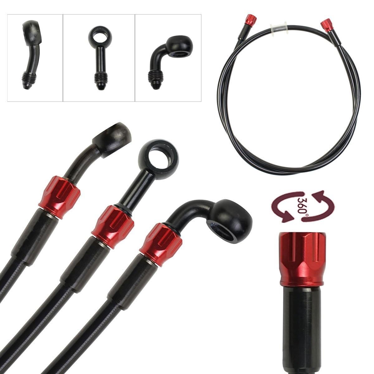 Conduite de frein Tuyau De Frein De Moto, Tube D'huile, Ligne De Frein Tressée En Acier Inoxydable, Adapté Pour Atv Pit Dirt Street Racing Bike, Banjo Rotatif Moto Tuyau d'Huile Frein(500mm)