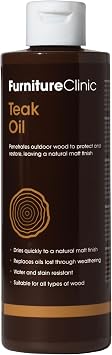 Furniture Clinic Teak Oil - Outdoor Wood Oil Protects Garden Furniture - Restores Wood & Prevents Drying & Deterioration - Quick Drying - Natural Matt Finish - 500ml