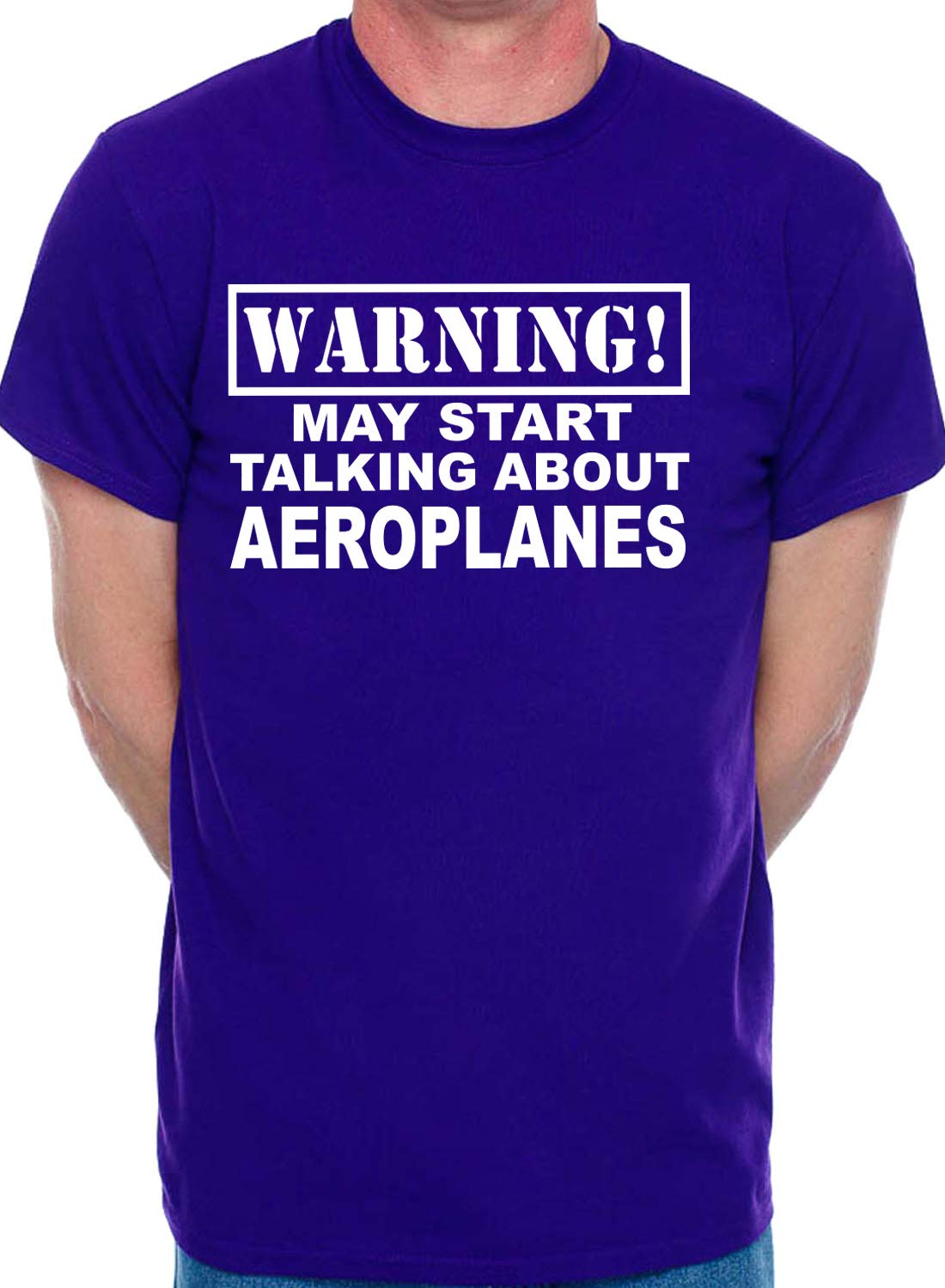 Print4U Mens T-Shirt Warning May Talk About Aeroplanes X-Large Purple