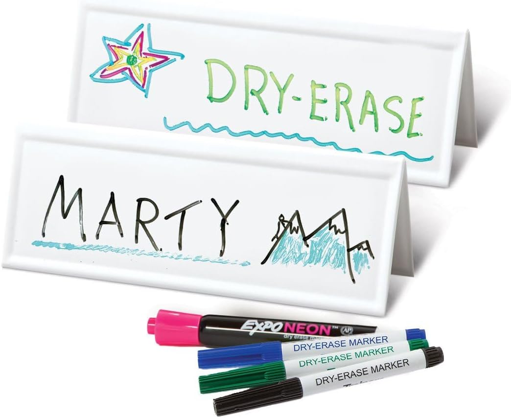 Trainers Warehouse Heavy Duty Premium Reusable Name Cards, White, Dry-Erase Tent, Space Saver, 8.75" x 3.5" (10)