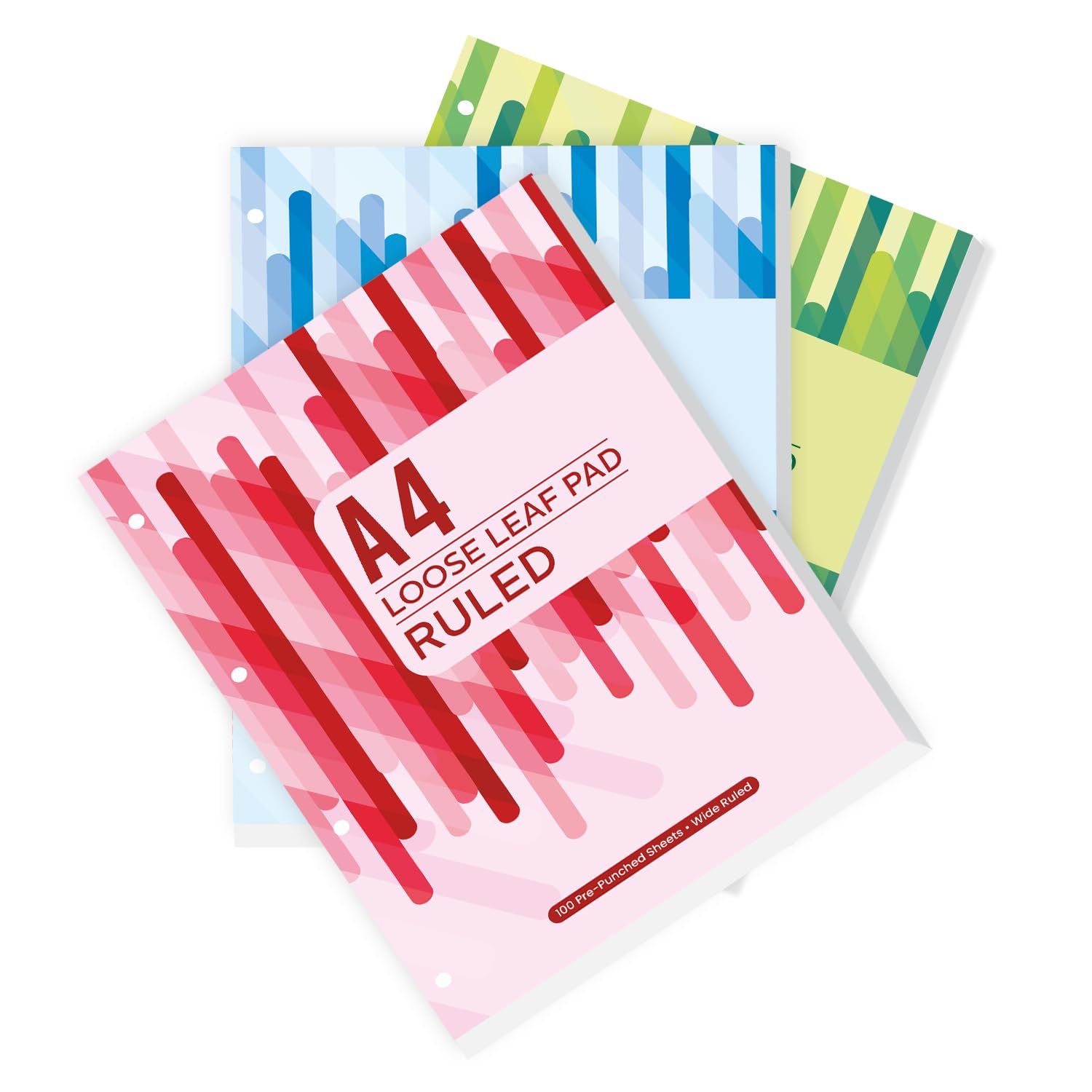amazon basics Loose Leaf Report Pad | A4 Size | Ruled | Pre Punched for Easy Filing | Easy Tear Off Sheets | Multi-Coloured Cover | Pack of 3 (100 Sheets Each)