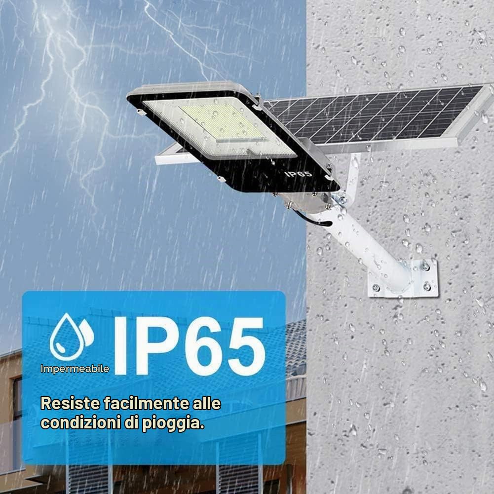 TANIASHOP Lampione Solare 1000W Lampione Stradale Faro Led con Pannello Fotovoltaico con Sensore Crepuscolare Impermeabile IP67 Luce Bianco Freddo 6500K Led Esterno con Telecomando Timer