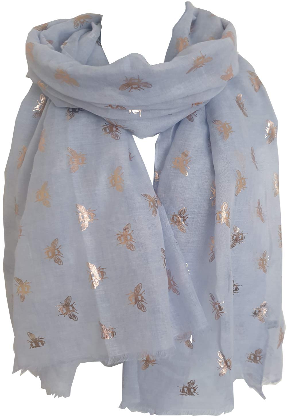 Glamlondon Women's Zr-Glit-Blue Bumble Bee Print Scarf Lightweight Fashion Oversize Wrap (Zr-Glit-Blue)