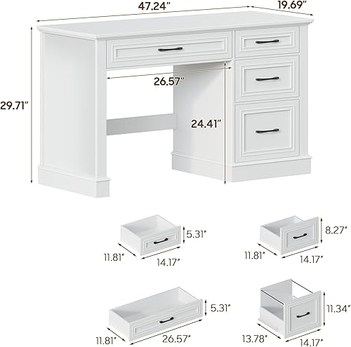 Miniatura 2 de Farmhouse - Escritorio ejecutivo de 47 pulgadas con cajón de archivos, escritorio para computadora con 4 cajones, estación de trabajo para escribir,