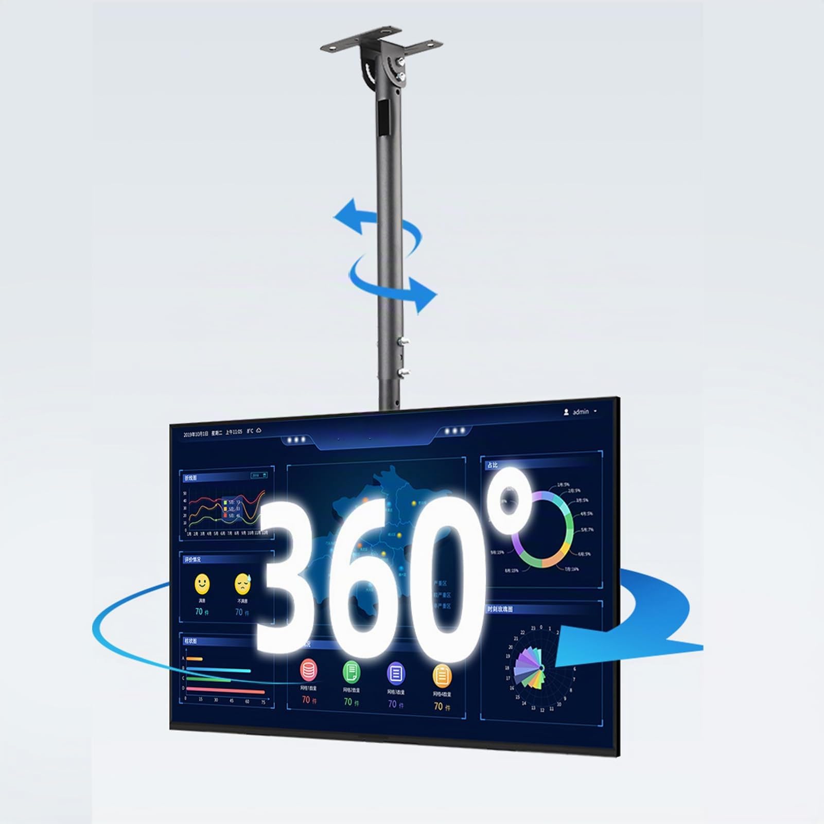 Soporte de Montaje para TV de Techo de 32 a 85 Pulgadas, Ajustable, Giratorio 360 Grados, Capacidad 55 Kg