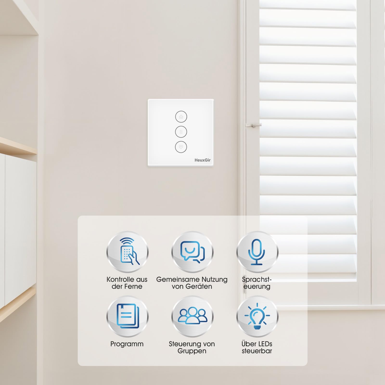 Interruptor Persiana Electrica,86 * 86mm Interruptor WIFI Persianas (Necesita Cable Neutro) Control de APP y Voz, Compatible con Alexa y Google Home 4 Pieza