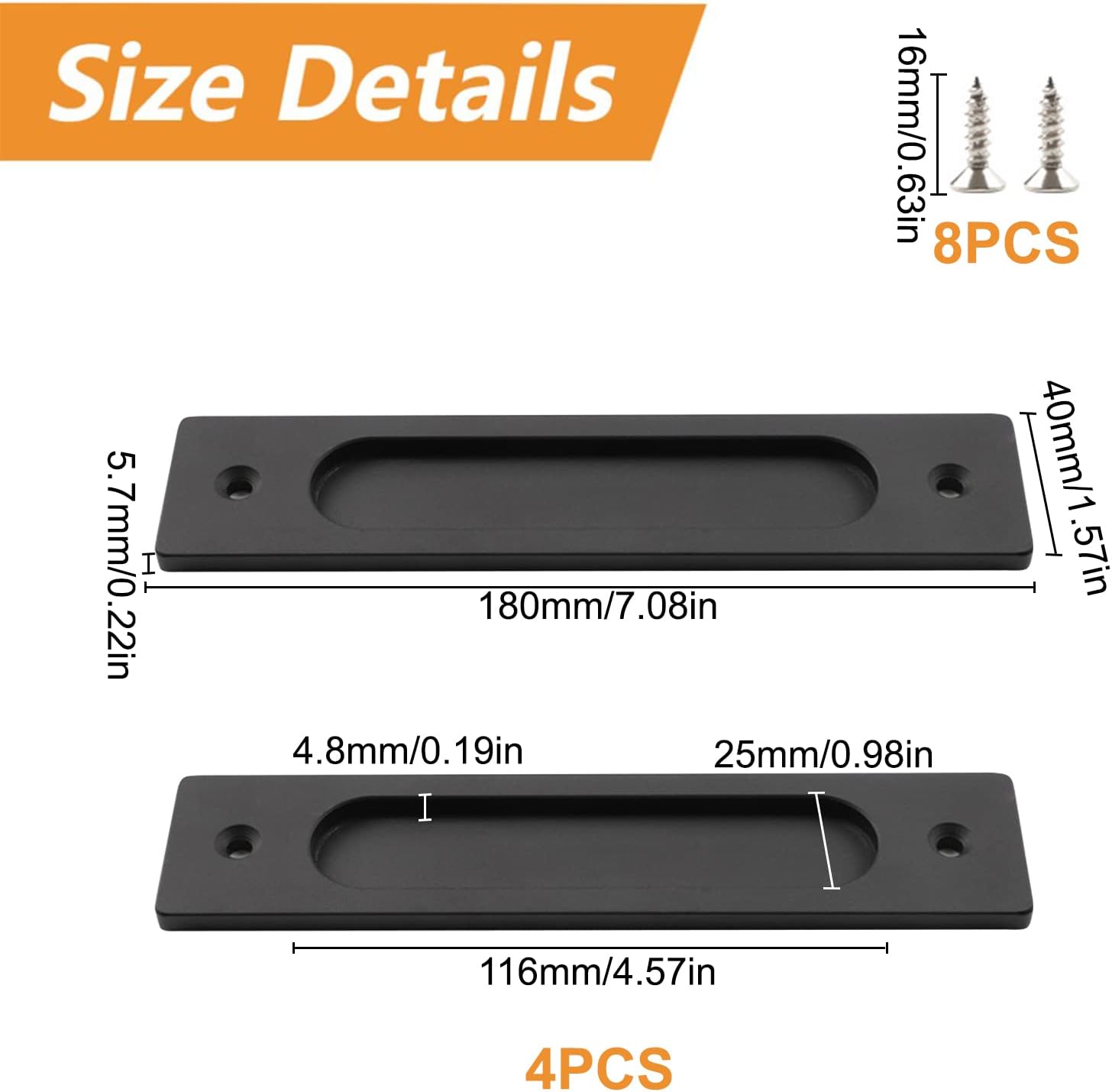 MOROBOR Rectangular Recessed Sliding Door Pulls, 4pcs Matte Black Flush Pull Aluminum Alloy Closet Door Finger Pulls with Screws