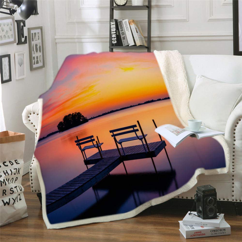 VHKJewE Blanket Throw for Bed Cow Throws for Sofas Large Fall and Winter Fleece Soft and Cosy Heavy(Sunset Scenery,130x150cm)