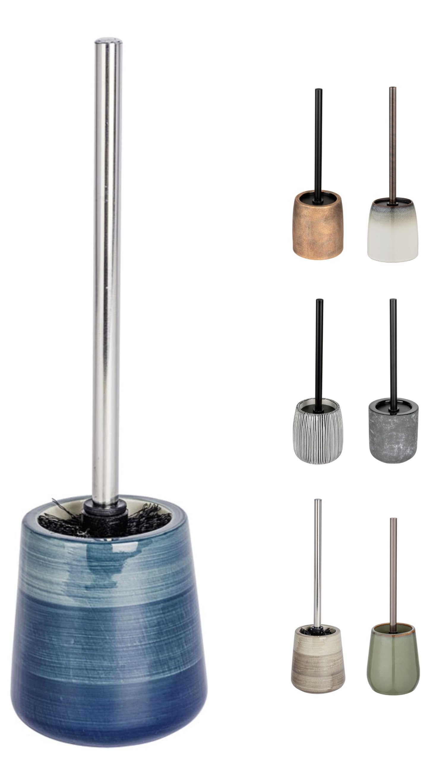 KW Pottery Ceramic Toilet Brush and Holder (Pottery Blue)