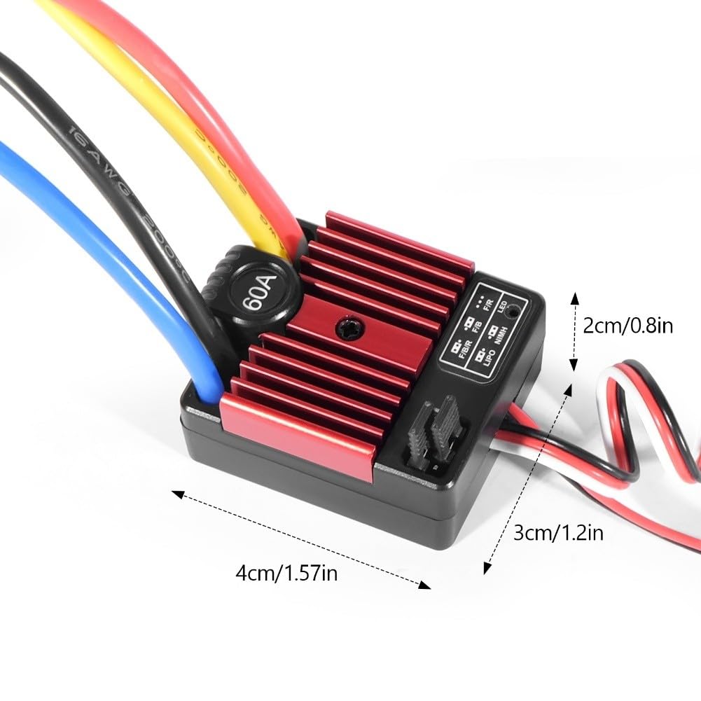 ESC Brossé 60A / 360A Crête – Pour RC Voiture/bateau – 2-3S LiPo / 6-9 NiMH – Interface XT60 – 1/10 – Programmable – Rouge/Noir