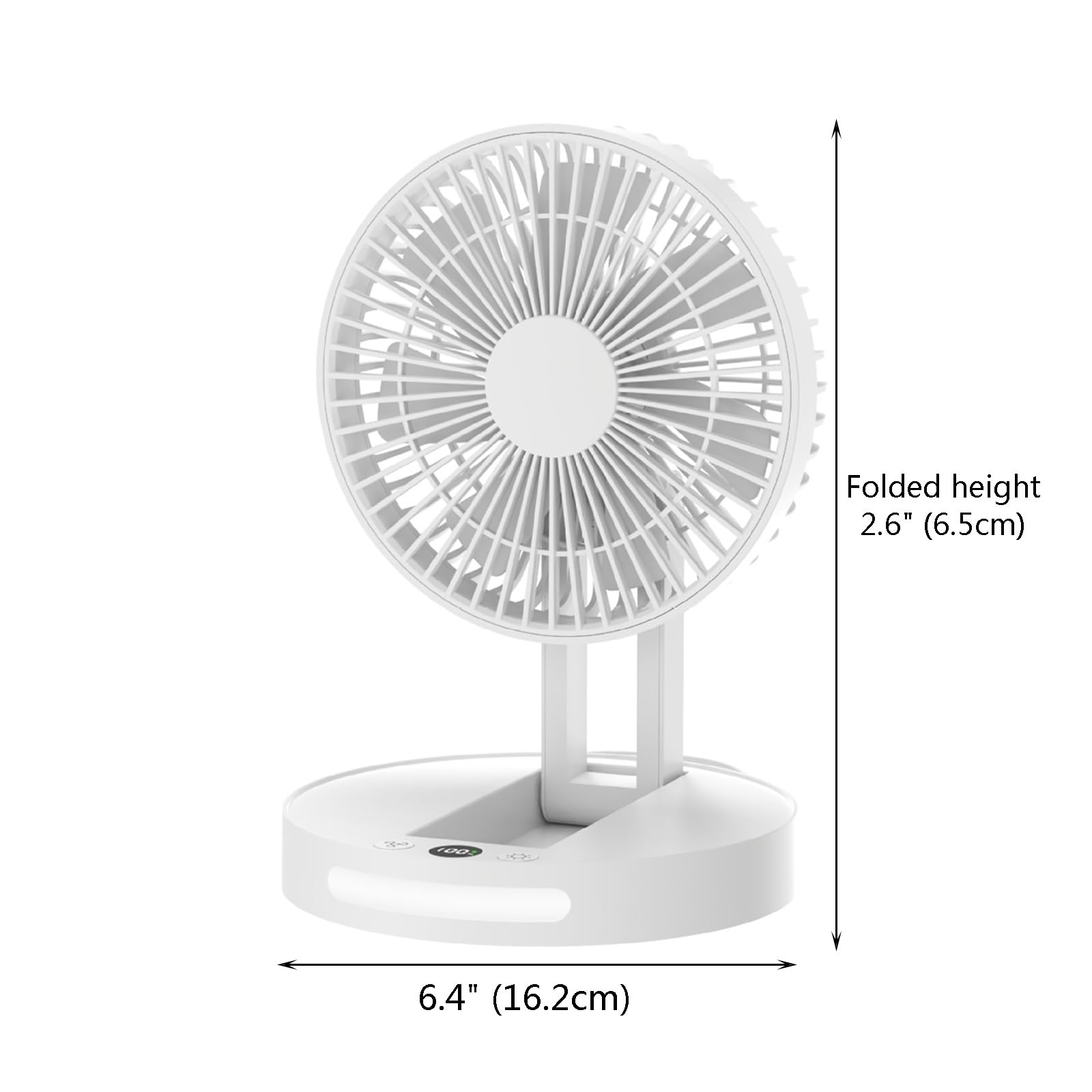 Ventilatore da tavolo portatile ricaricabile con luce notturna, ultra silenzioso, 5 velocità, design compatto per ufficio, dormitorio, viaggi, mini ventilatore pieghevole USB (bianco)
