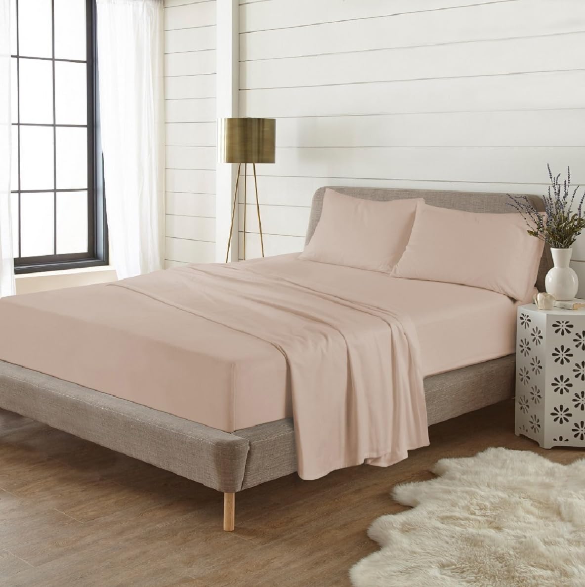 Flat Sheet 100% Brushed Cotton Luxury Thermal Soft and Cozy Flannelette Flat Sheets Quality Bedding Set (Latte, King)