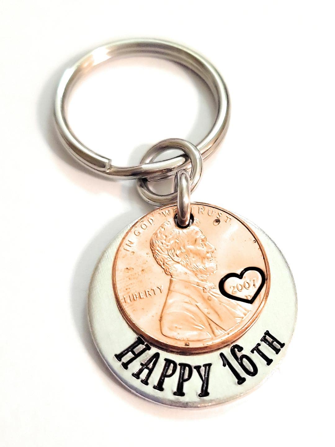 Lucky 2007 Penny Happy 16th Birthday Teenager Gift with a Copper Coin Key Chain w/Personalized Options
