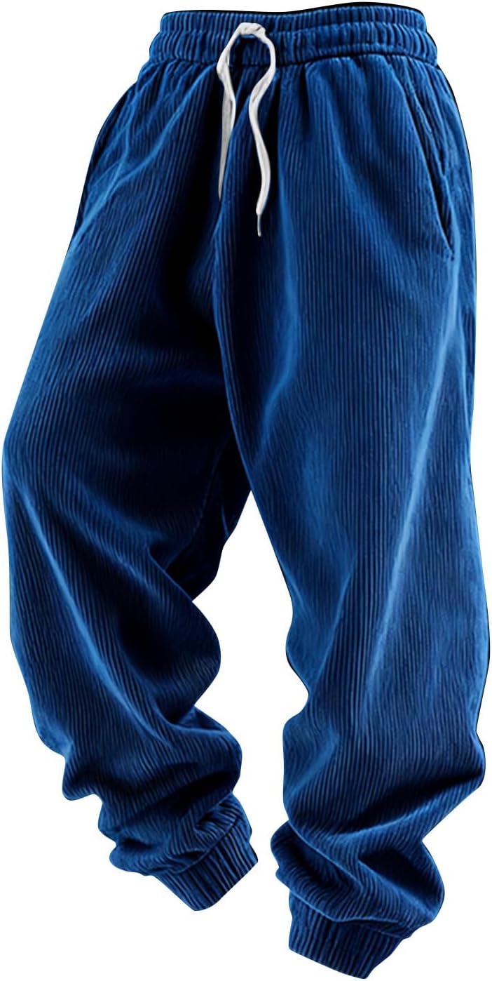 Corduroy Joggers Pants for Men/Women Elastic Waist Drawstring Ribbed Casual Loose Fit Pants
