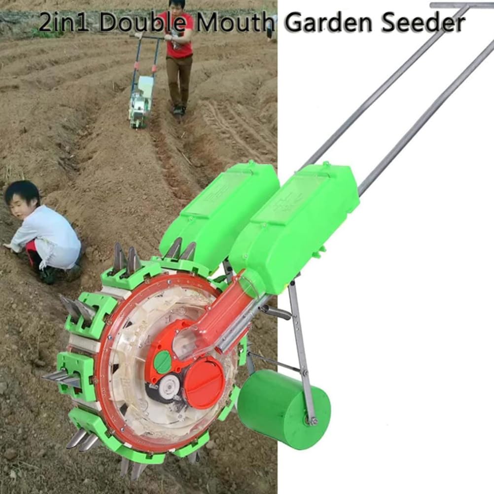 Semoir À Gazon Et Épandeur D'engrais 2 en 1, Pousseur De Jardin De Précision, Semoir À Rouleaux Manuel, Profondeur De Plantation 3,5-7,8 CM, Semis Et Fertilisation Synchrones