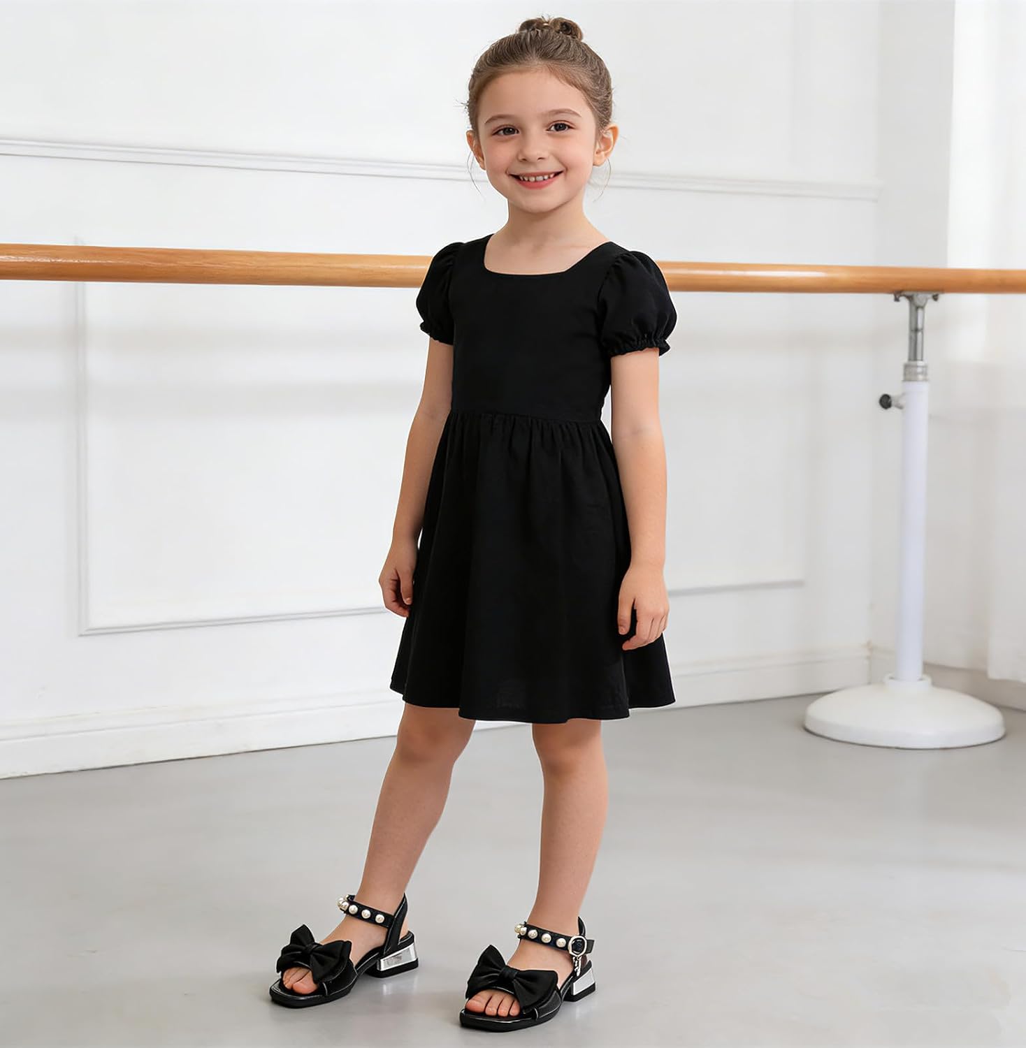DADAWEN Girls Sandals Low Heels Dress Shoes Ankle Pearls Strap Open Toe Bowknot Princess Sandals Summer Flower Girl Shoes Toddler Little Big Kid