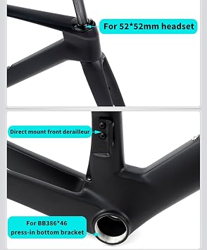 700c Road Bike Frameset Lightweight Carbon Racing Frame 43.5/46/48/50/52/54/56cm Disc Brake Frame Internal Routing Thru Axle F100mm/R142mm(43.5CM)