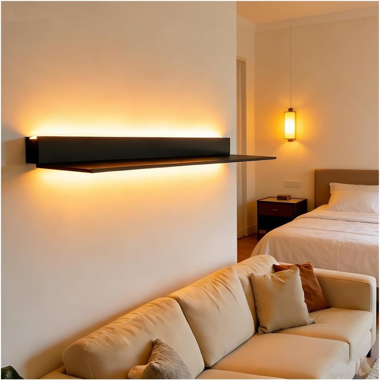 LED Floating Shelf, 220LBS Heavy Duty Wall Mounted Shelf, 4-Color Adjustable Light for Living Room/Bathroom/Kitchen(Black/4k,80cm/31.5in)