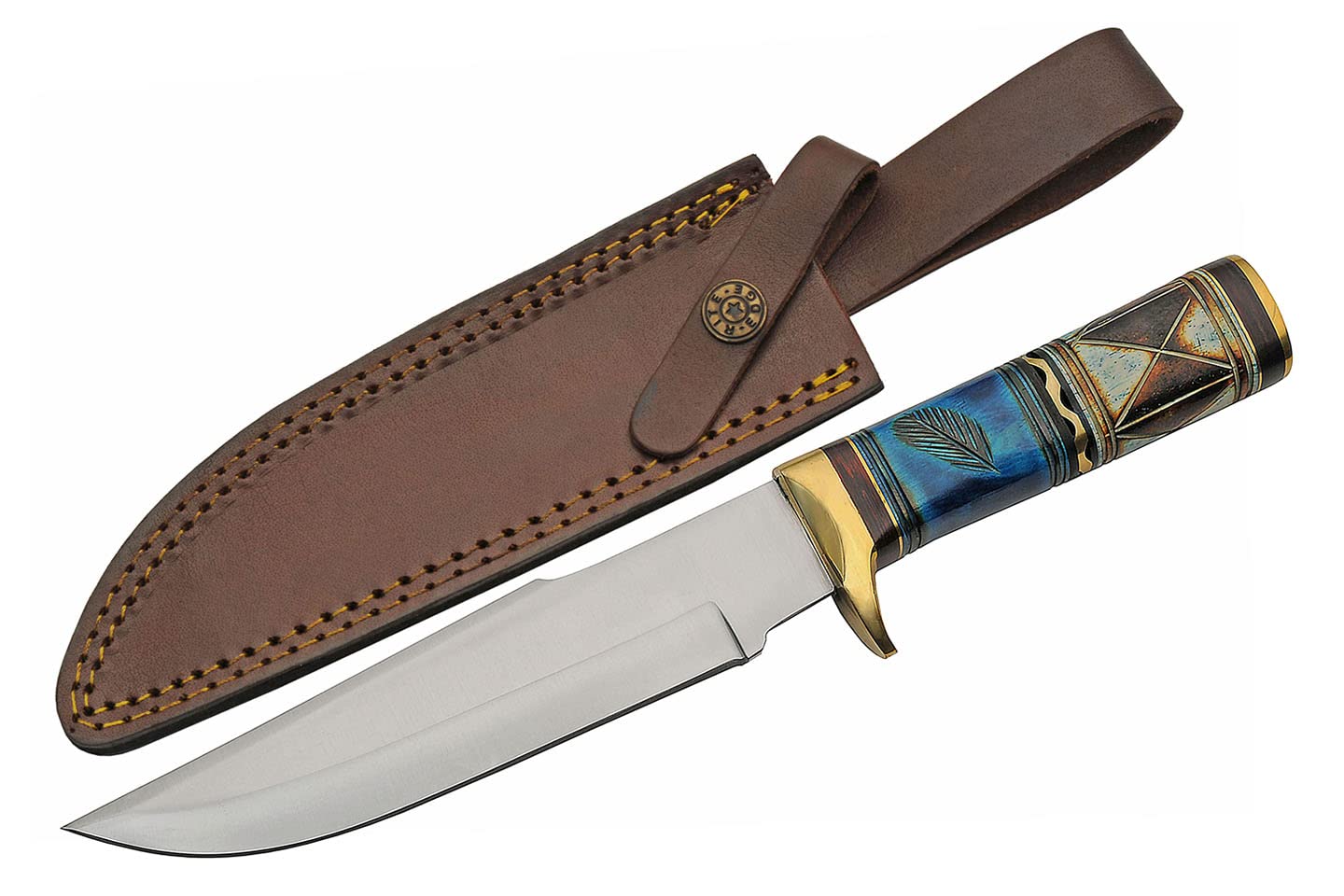 SZCO Full Tang Camping Knife 12.25 Inch - Pocket Knife with Stainless Steel Blade, Blue Thunder Bone Handle & Leather Sheath - Hunting Knife for Camping, Hunting & Outdoor uses for Men