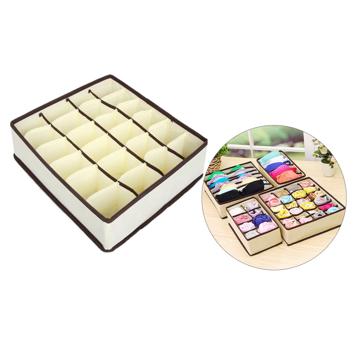 Alipis Organizzatore Cassetto Intimo Beige Non Tessuto 3 Pezzi | 24 Scomparti, Divisore per Spazio Ordinato, Adatto a Piccoli Gadget e Biancheria