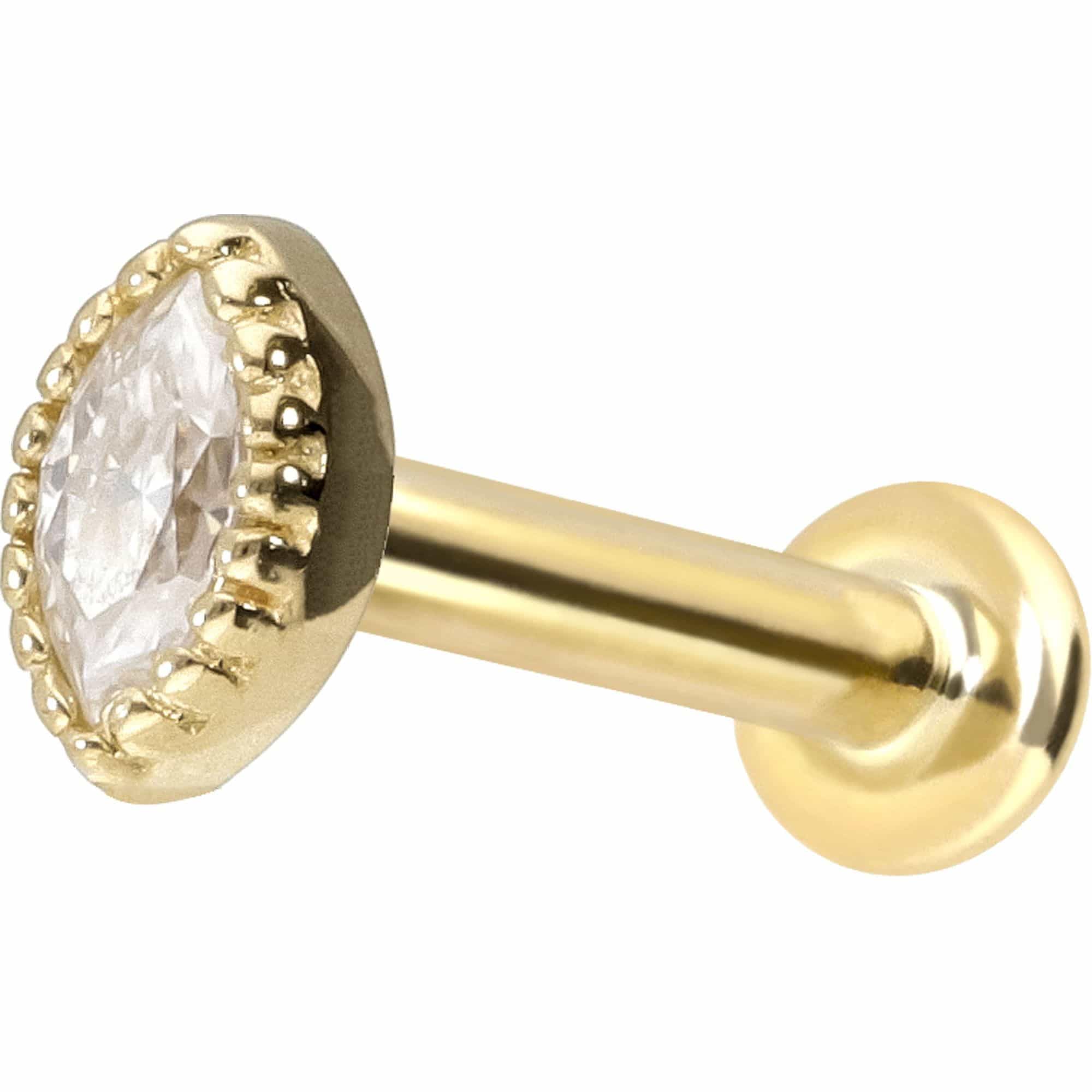 PIERCINGLINE Piercing Stecker 14 Gold Labret mit Push Fit MOISSANIT-OVAL 585er Gold - Roségoldfarben, Goldfarben, Silberfarben