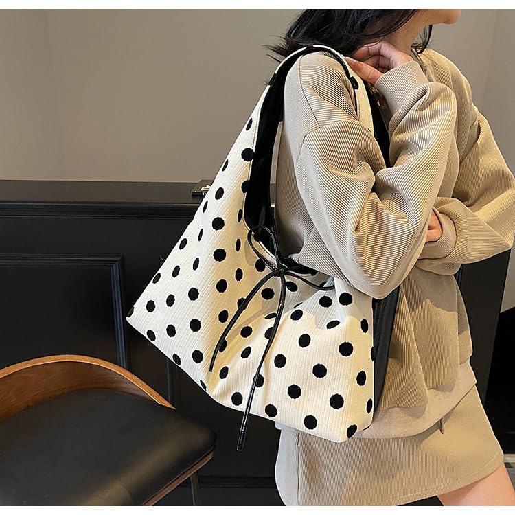 Whimsy Twee Polka Dot Hobo Bag Slouchy Large Capacity Polka Dot Bow Shoulder Purse 20253