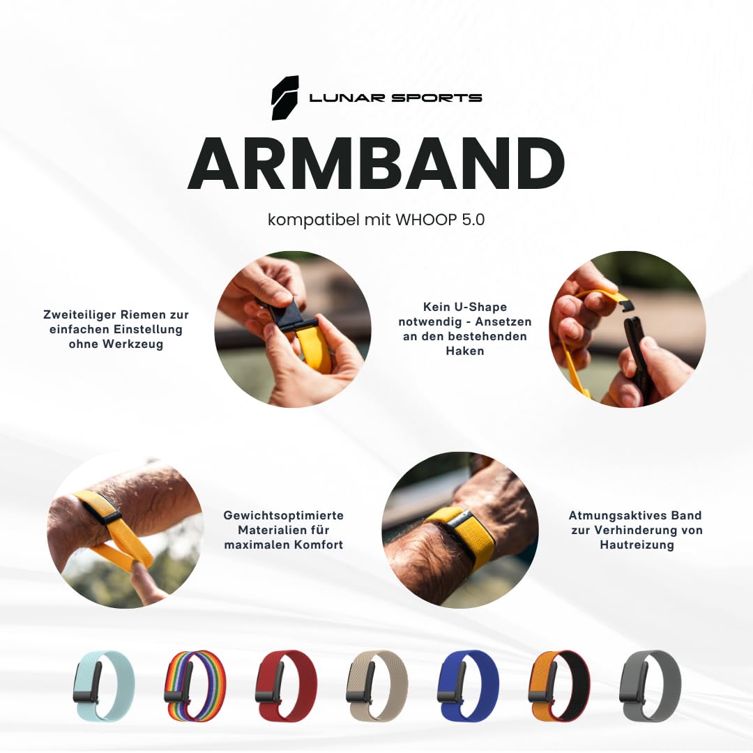 Lunar Straps Basic Band kompatibel mit Whoop 5.0 Band ulta leichtes atmungsaktives und verstellbares Sportband in verschiedenen Farben