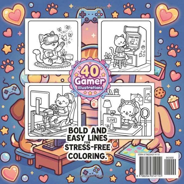 Kawaii Gamer Coloring Book: Cozy Gamer Paws | 40 PDF Printable Style Pages for Stress Relief and Lofi Aesthetic Lovers: Cute Animals Gaming, Retro ... Cozy Moments: Hygge Life Coloring Books) image 3