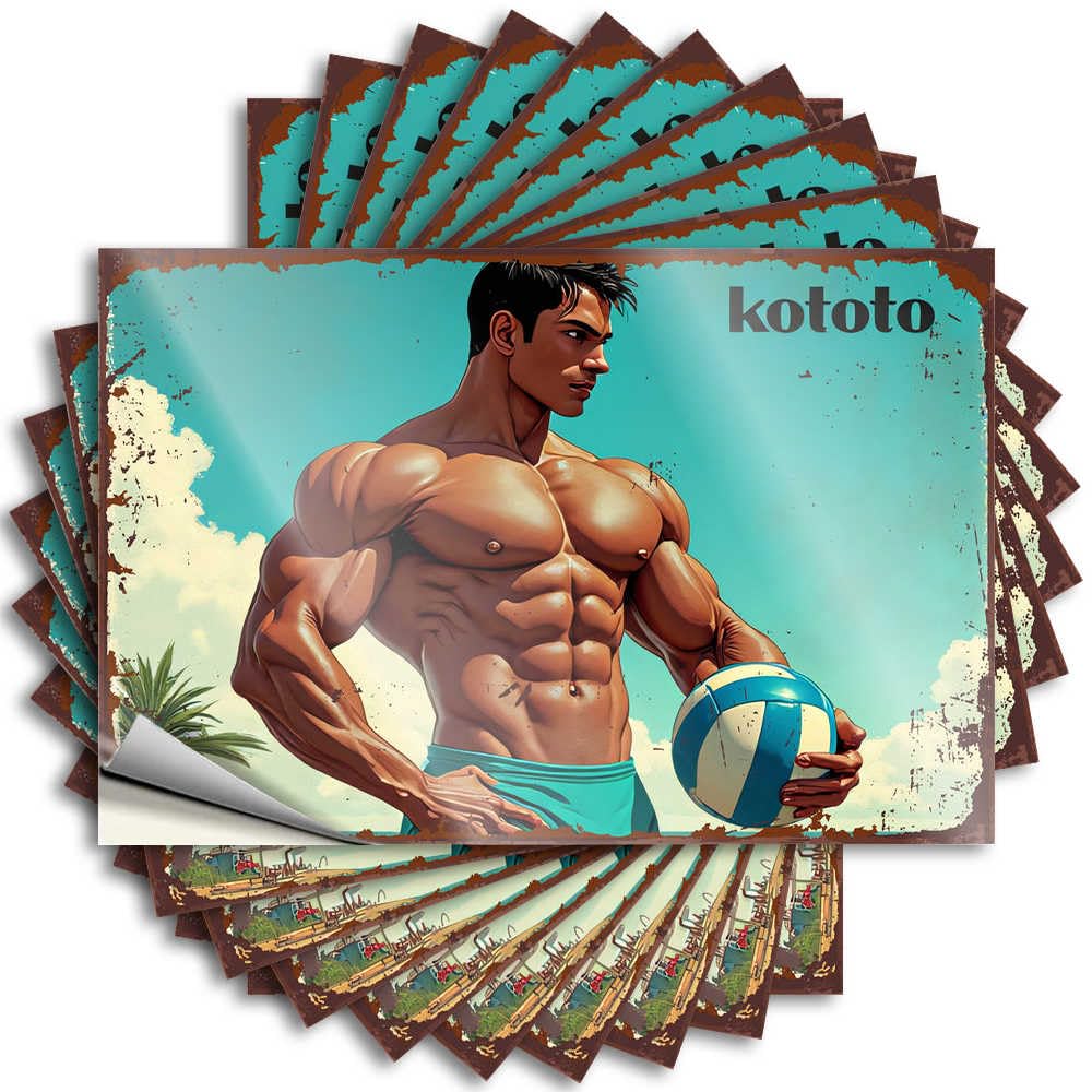 Home Quote - Crazy Dry Hard Muscular Beach Volleyball Player with Kototo Logo(8X12CM)