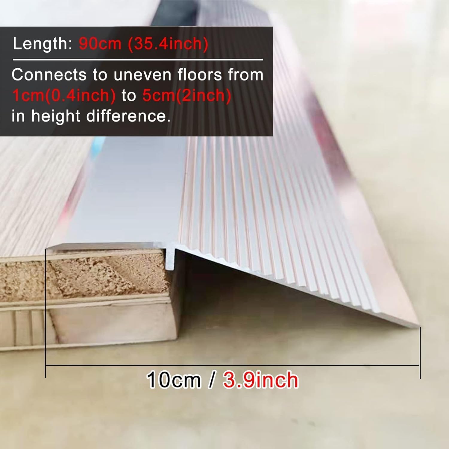 Doorways Floor Transition Strip Wood to Tile, 10 Cm / 4 Inch Extra Wide Modern Threshold Edging Trim Strips, for Interior Exterior Door, Bathroom(Silver)